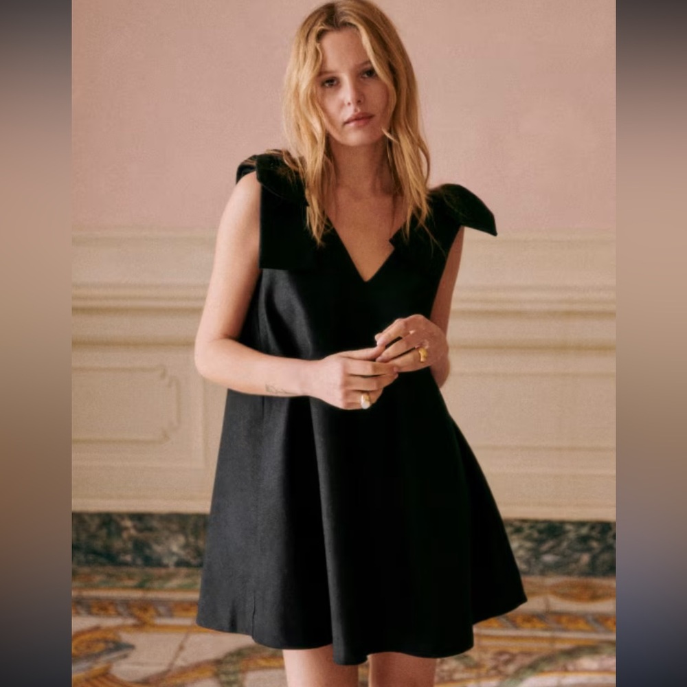 Sezane Black Mini Dress with V-Neck